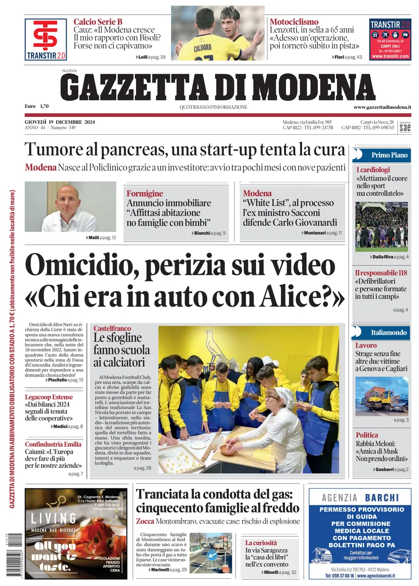 Prima-pagina-gazzetta di modena-oggi-edizione-del-2024-12-19